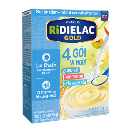 Bột ăn dặm Ridielac Gold 3 vị ngọt HG 200g (6 - 24 tháng)